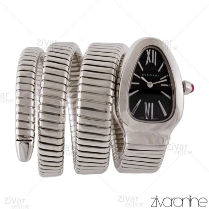 ساعت بولگاری زنانه مدل ماری نقره ای صفحه مشکی 104021