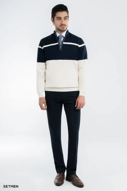 بافت مردانه نیم زیپ یقه ایستاده کلاسیک