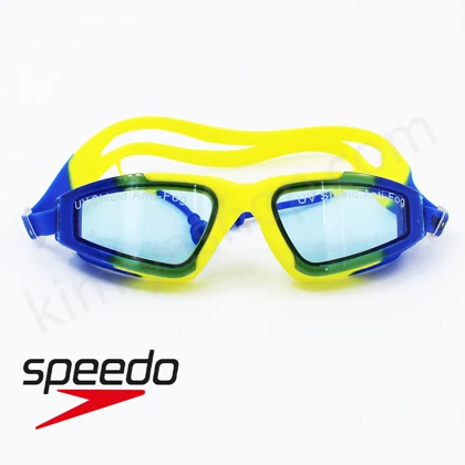عینک شنا اسپیدو آبی زرد با محافظ UV و لنز ضد بخار