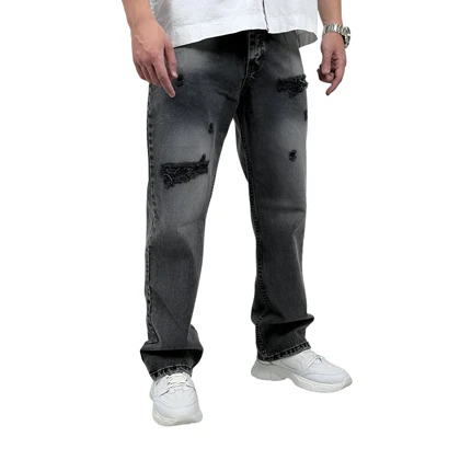 شلوار جین بگ مردانه طوسی مدل زاپ