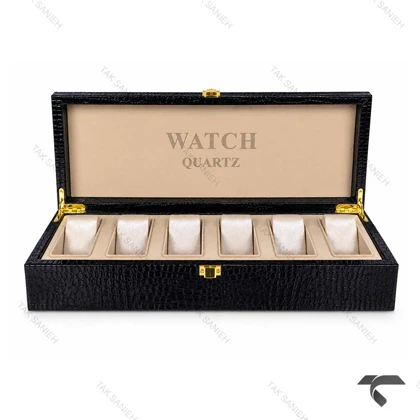 جعبه چرمی طرحدار 6 تایی ساعت مچی مشکی Watches-Box-6-10771-U