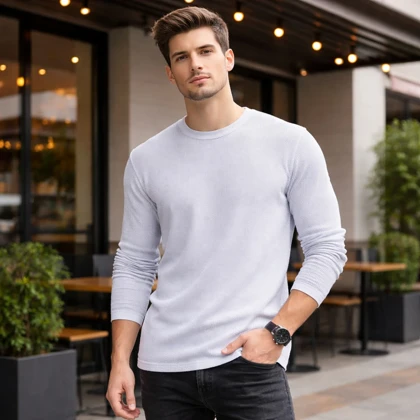 بلوز مردانه آستین بلند طوسی مدل Atra