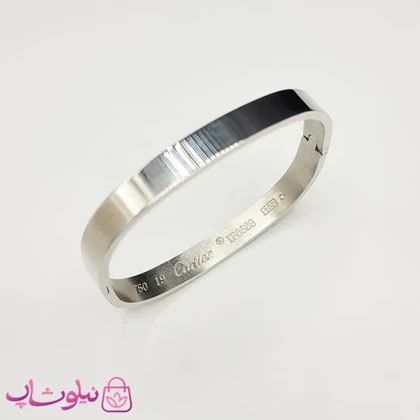 دستبند مردانه مدل کارتیه مربعی استیل نقره ای رنگ کد 260