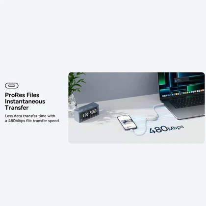 کابل شارژ دوسر تایپ‌سی جمع‌شونده 60 وات یک متری بیسوس P10364500111 CB000088
