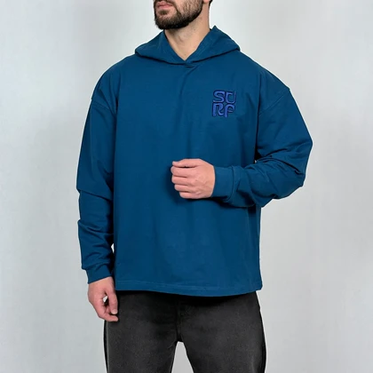 هودی مردانه آبی کله غازی پنبه دو نخ طرح مینیمال