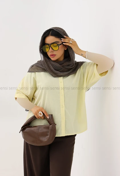 شومیز زنانه لینن آستین چاک کد1006325