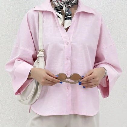 شومیز زنانه لینن آستین سه دکمه | آی بولک