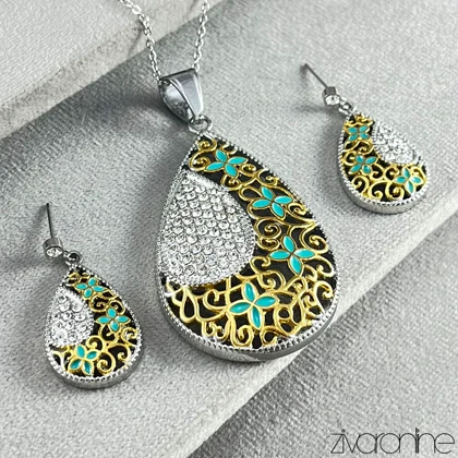 نیم ست طلاروس میناکاری نگین‌دار 10179