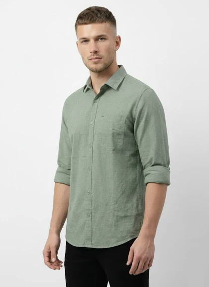 پیراهن مردانه سبز آستین بلند نخ پنبه 514