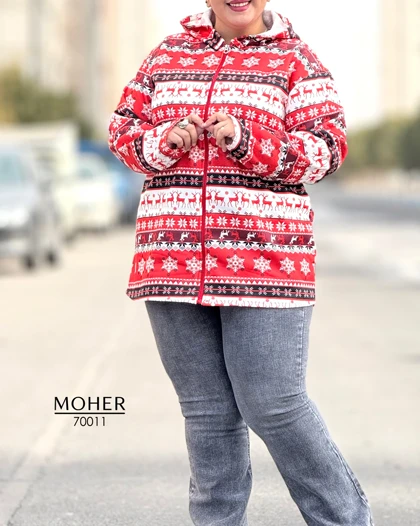 هودی کرک‌دار زنانه سایز بزرگ طرح کریسمسی