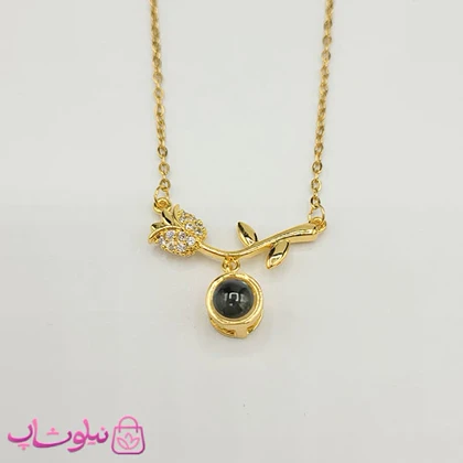گردنبند تلسکوپی دوستت دارم به صد زبان مدل گل رز طلایی کد 1088
