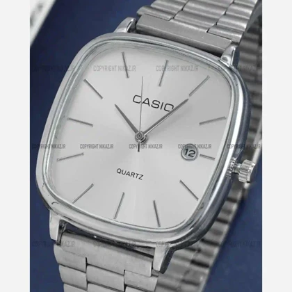 ساعت مچی زنانه کاسیوcasio بندنقره ای صفحه سفید عقربه طلایی رنگ ثابت کد2682