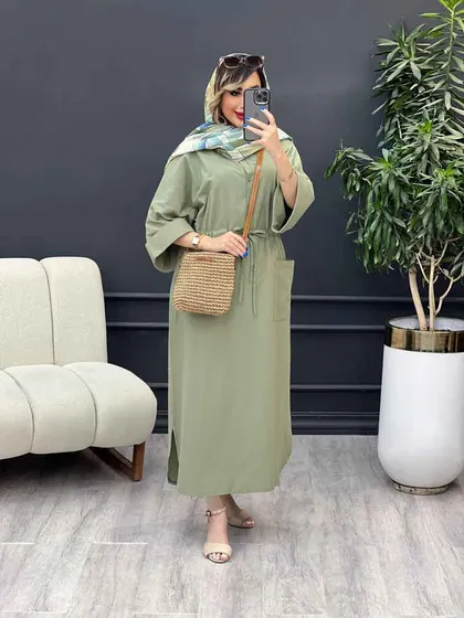 پیراهن بلند کمر گت تک جیب