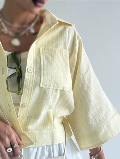 شومیز باکسی تک جیب مدل بهارا کد 50266