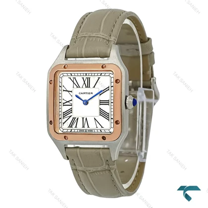 ساعت کارتیه سانتوس دومونت دورنگ رزگلد بند طوسی مدیوم Cartier-7915-G