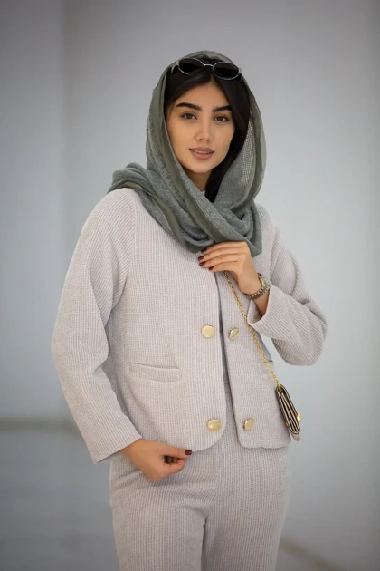 جکت زنانه دکمه نما آستردار