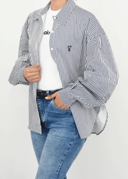 شومیز راه راه گلدوزی قلب