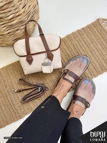 ست کیف ساغر و اسلیپر تک سگک توری لومانا