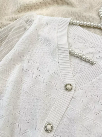 پلیور بافت استین گیپور تک‌رنگ کد 5448