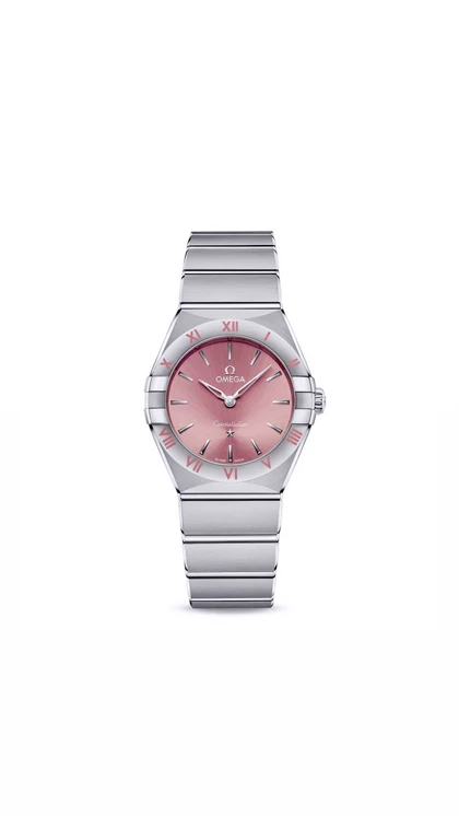 ساعت امگا کانسلیشن زنانه نقره ای صفحه صورتی ایندکس خط Omega Constellation Silver
