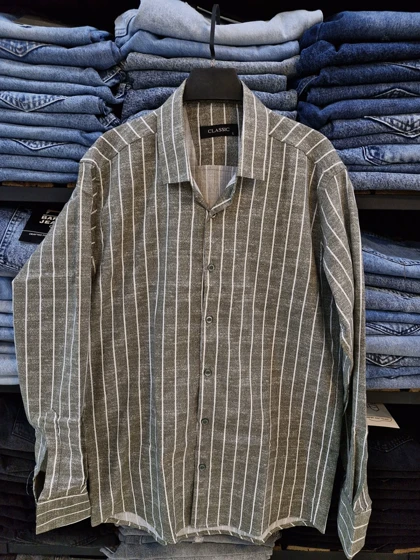 پیراهن مردانه «زیتون خطی» – پنبه راه راه پرمیوم