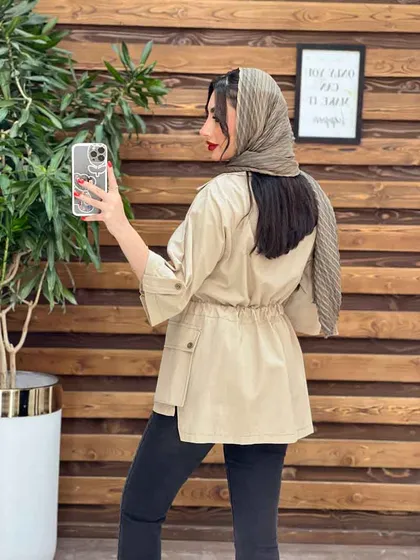 مانتو لینن کمرگت دار بغل جیب