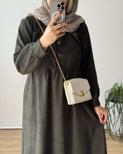 پیراهن مانتویی پاییزه آنیل جیب‌دار 5