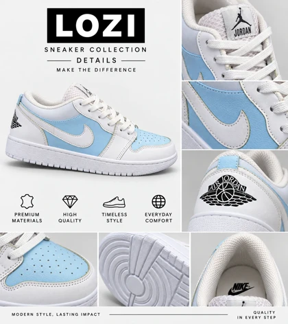 کتانی نایک Air Jordan 1 سفید آبی مدل 9701 استایل اسپرت و خیابانی