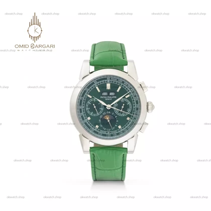 ساعت مچی پتک فیلیپ فول دیت بند چرمی سبز صفحه سبز Patek Philippe