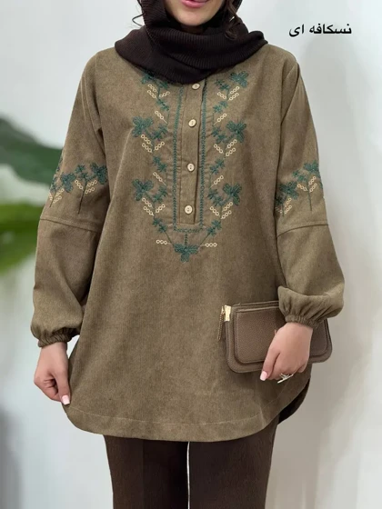 مانتو پاییزه گلدوزی گلبرگ