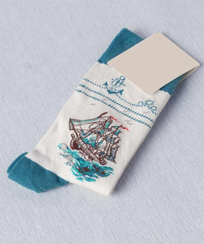 جوراب ساق بلند سفید طرح کشتی 1039