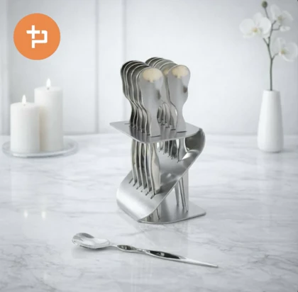 قاشق دسر خوری 12 عددی استند دار نقره ای