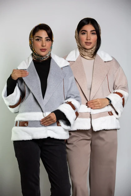 پالتو فوتر کجراه ترکیبی با چرم