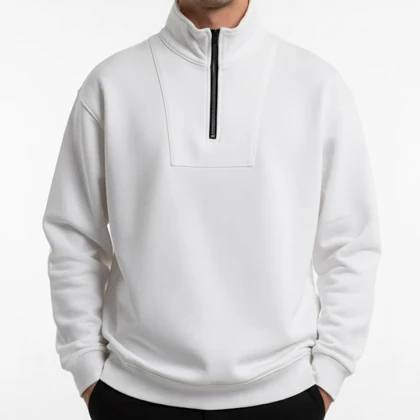 دورس نیم زیپ مردانه رنگ سفید سه نخ تو کرکی استایل روزمره و شیک 2025