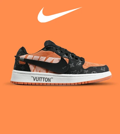 کفش کتانی مردانه و زنانه مشکی نارنجی NIKE jordan 1 x LOUIS VUITTON مدل 7182