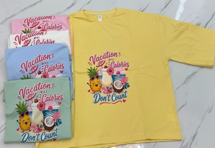 باکسی سوپر لش آستین سه ربع زنانه طرح summer calories - پنبه لاکرا - فری سایز 36 تا 52 | تیشرت باکسی سوپر لش آستین سه ربع زنانه طرح summer calories - پنبه لاکرا - فری سایز 36 تا 52 کد 1103