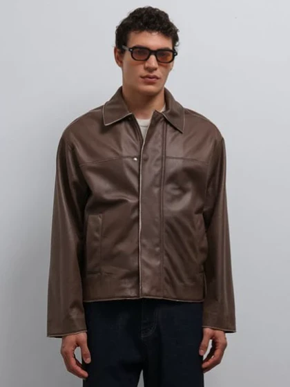 جکت چرم قهوه ای / باکسی / برند Antioch ترکیه