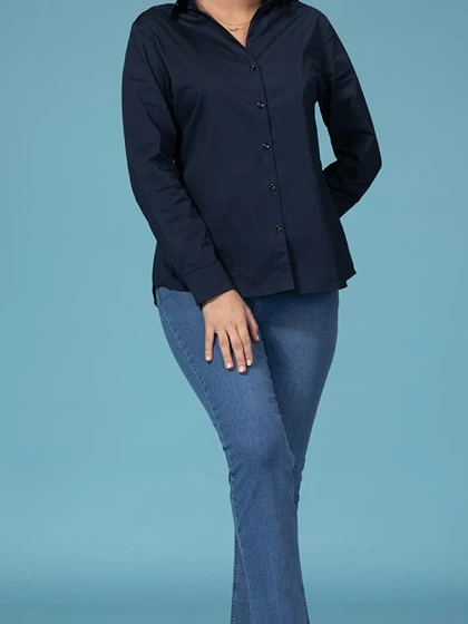 شومیز زنانه پوپلین ساده یقه مردانه کژوال ماهین