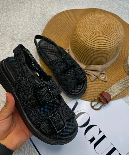 صندل زنانه مکرومه مشکی