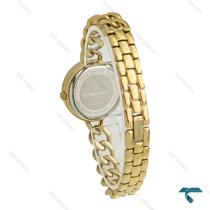 ساعت مچی رومانسون زنانه بند کارتیری طلایی صفحه سیلور Romanson-7296-L