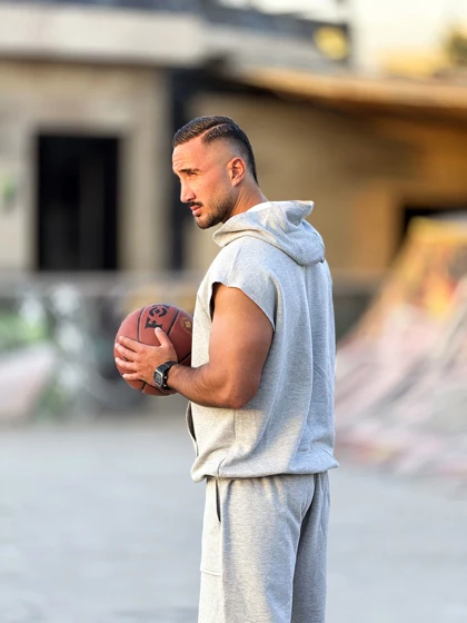 ست وست کلاهدار و شلوارک NIKE طوسی ملانژ