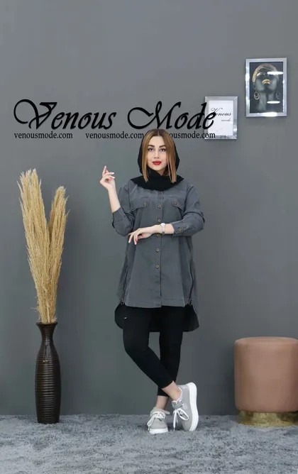 شومیز جین بغل زیپ رنگی