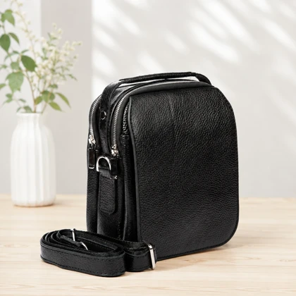 کیف دوشی چرم طبیعی دتار (طرح فلوتر - رنگ مشکی)