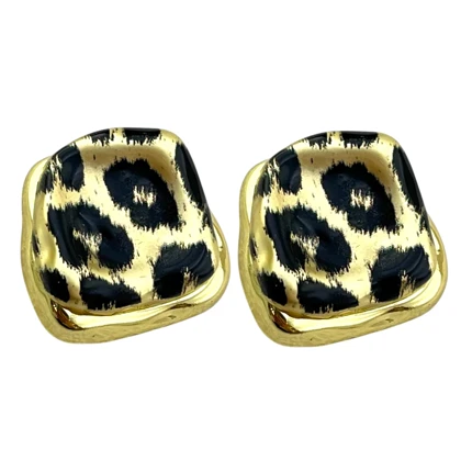 گوشواره زنانه مدل پلنگیا طرح پلنگی با فریم طلایی