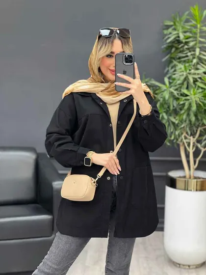 مانتو کتان دو جیب پایین