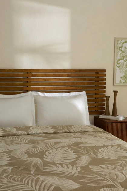روتختی پیکه دو نفره Karaca Home مدل Leafy Sea موسلین - خاکی