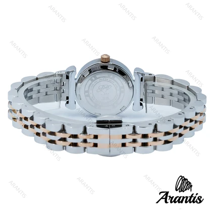 ساعت الکسا 2000z زنانه دو رنگ رزگلد صفحه سفید دورنگین w-10105