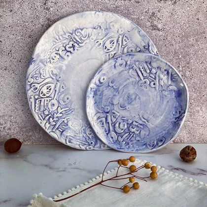 بشقاب و پیش‌دستی بیداه آبی