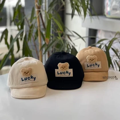 کلاه نقابدار نوزادی مخمل طرح LUCKY