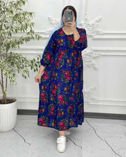 پیراهن ساحلی نخی ترکمنستان گل درشت 4151